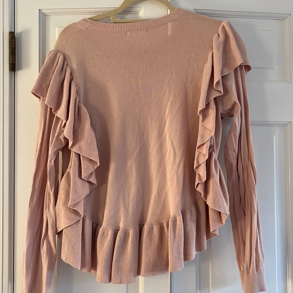 Ulla Johnson Cashmere/Cotton Blend Light Pink Ruffle Sweater Size Medium - Picture 5 of 5